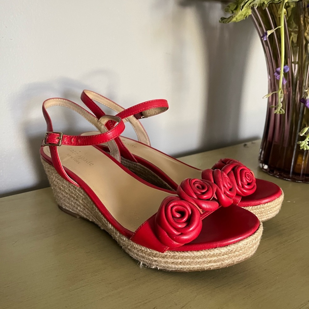 Kate Spade Red Rose Espadrille Platform Wedges